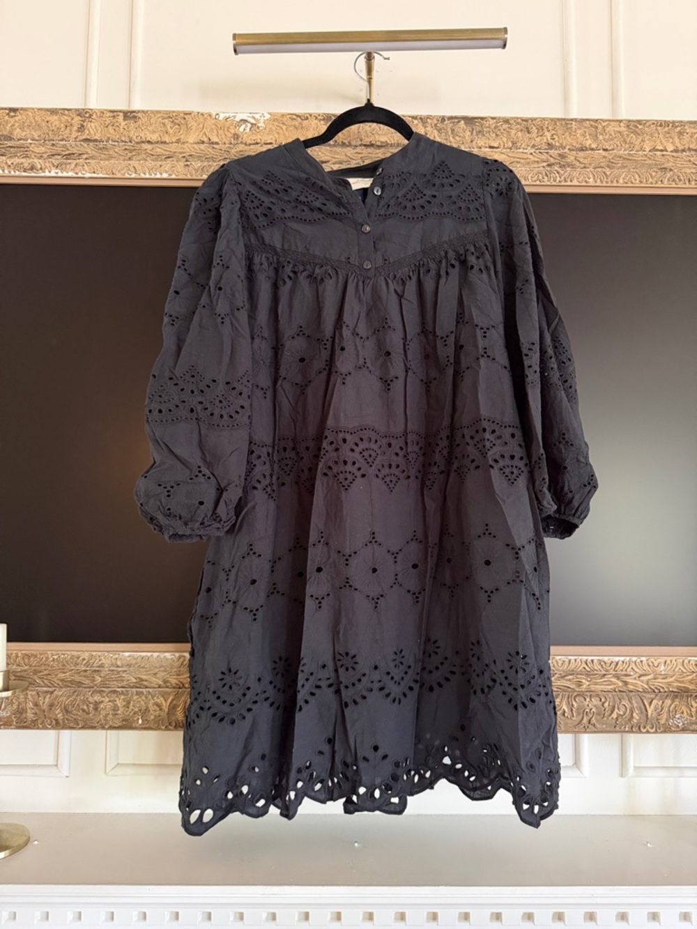 Black Eyelet Cotton Mini Dress